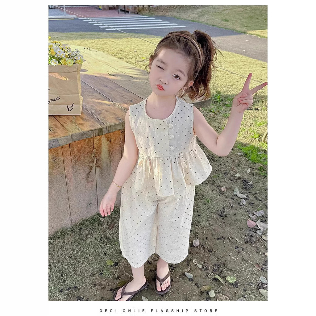 A25072311女童夏季套裝新款兒童碎花夏裝女孩休閒衣寶寶寬鬆長褲
