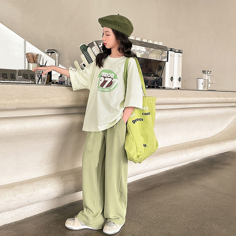 FC24040701女童運動兩件式夏款洋氣2024新款女大童夏季短袖套裝兒童休閒夏裝(9-12天到貨)