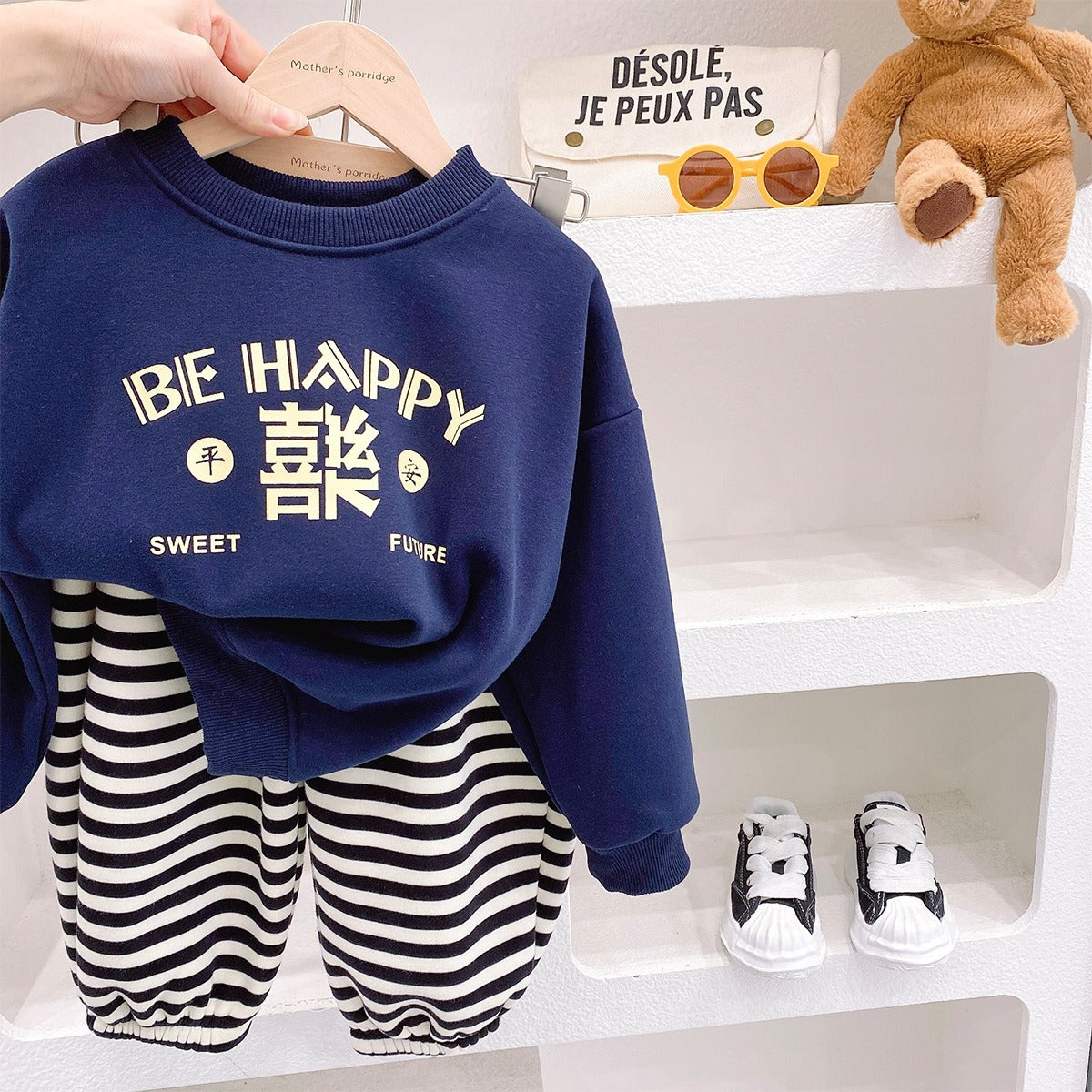 CA24011805兒童加絨衛衣童裝男童2023冬季新款男女童紅色新年百搭套頭衫童裝