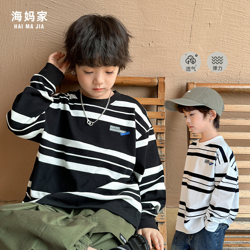 GJ25082710春秋新款男童長袖條紋T卹兒童韓版童裝衣服洋氣秋裝潮