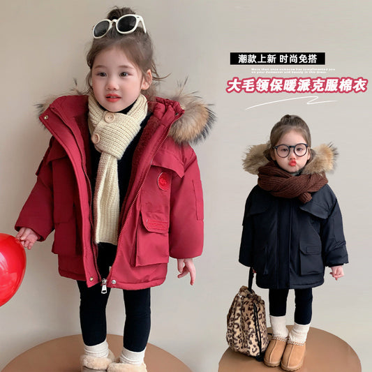 Z25010107兒童冬季棉服2024新款冬裝棉衣女童洋氣加厚加絨保暖派哥倫比亞潮