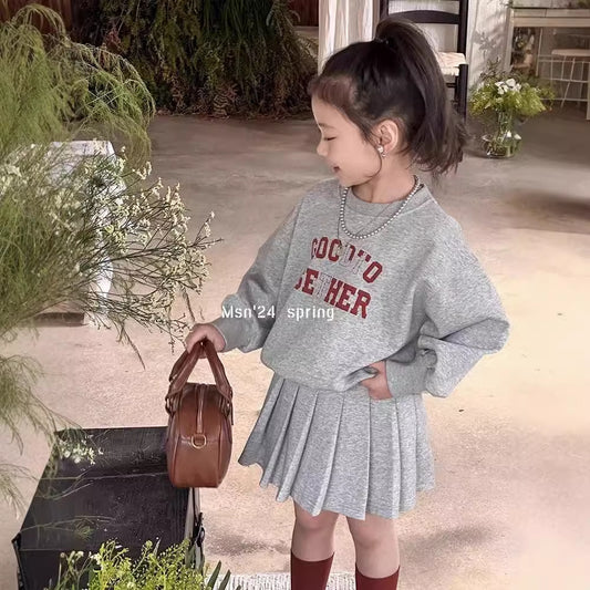 Z25033107女童秋季套裝裙洋氣兒童長袖衛衣女大童秋裝學院風百褶裙