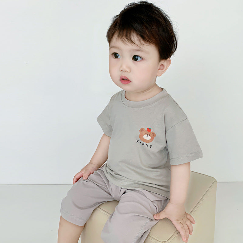 CA25052107寶寶純棉短袖夏季薄款吸汗T恤男女兒童簡約圓領半袖涼快吸汗上衣