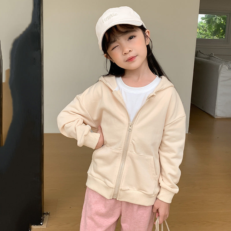 J24022917韓版童裝連帽衛衣2024春季兒童洋氣拉鍊棉開襟衫男女孩休閒外套上衣