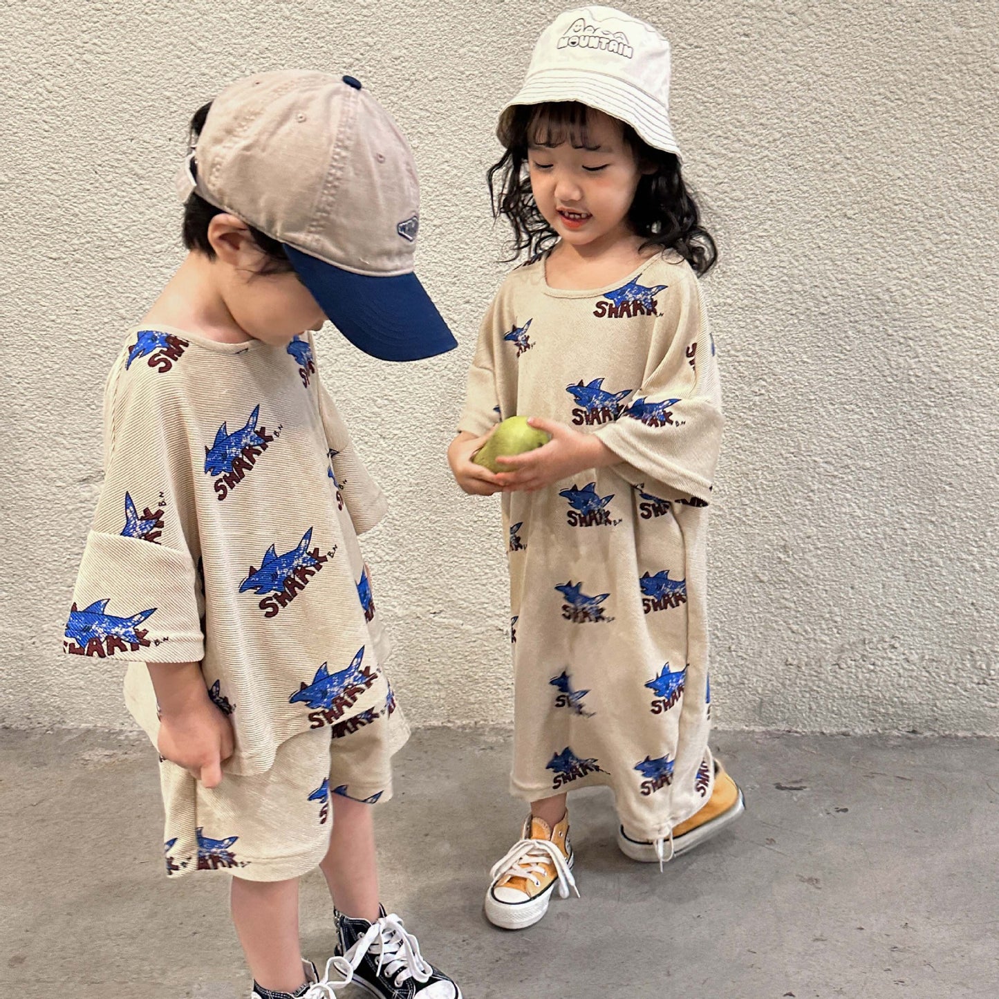 Z25020920兒童夏季套裝男童2025新寶寶短袖夏裝洋氣女童連身裙姐弟兄妹裝