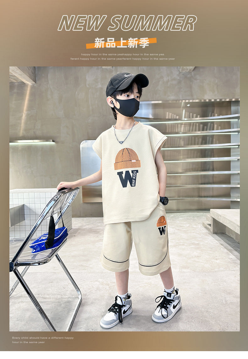 FM26042210男童夏裝套裝夏裝2026新款中大童夏季薄短款兒童兩件套衣服超酷