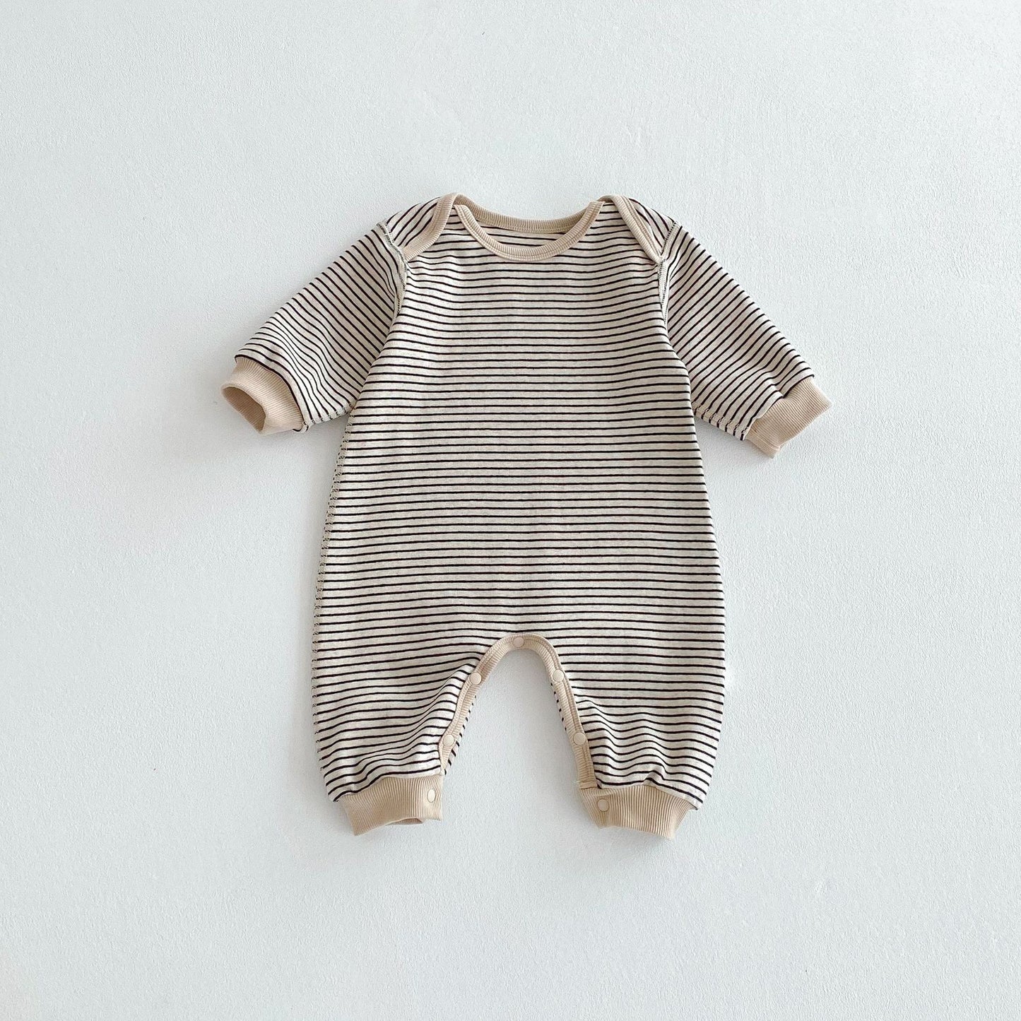 G25092510嬰兒秋冬長袖信封條紋無骨連身衣男女寶寶韓版居家服外出服