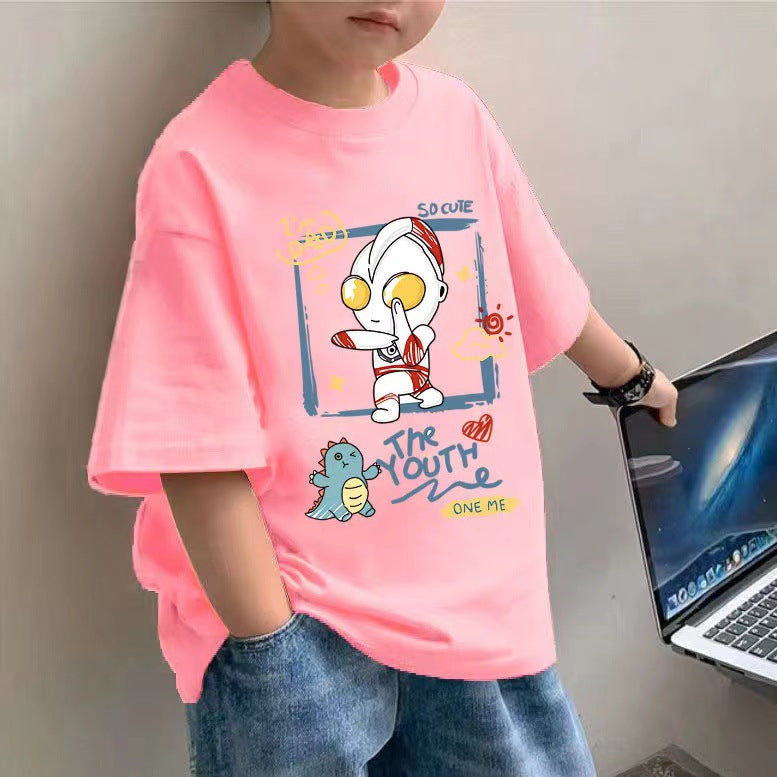 Z25030919 100%純棉男童短袖t恤童裝夏季新帥氣兒童上衣半袖中大童夏裝潮