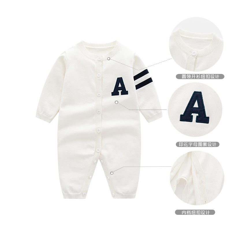 GC23101204嬰兒毛線衣哈衣秋冬保暖連身衣棉線新生兒衣服帥氣嬰兒針織連身衣