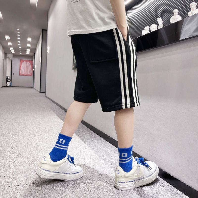 Z25030423男童短褲中大童夏裝棉質透氣五分褲四條槓鬆緊腰兒童外穿運動褲潮