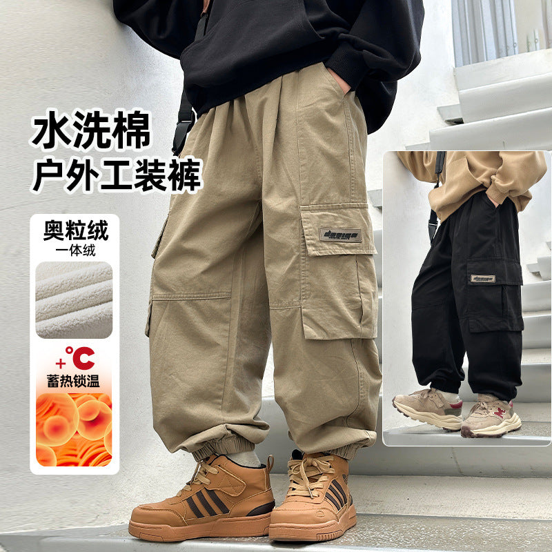 FF24102508童裝2024秋冬保暖兒童褲子大口袋男童加絨工裝褲(9-12天到貨)