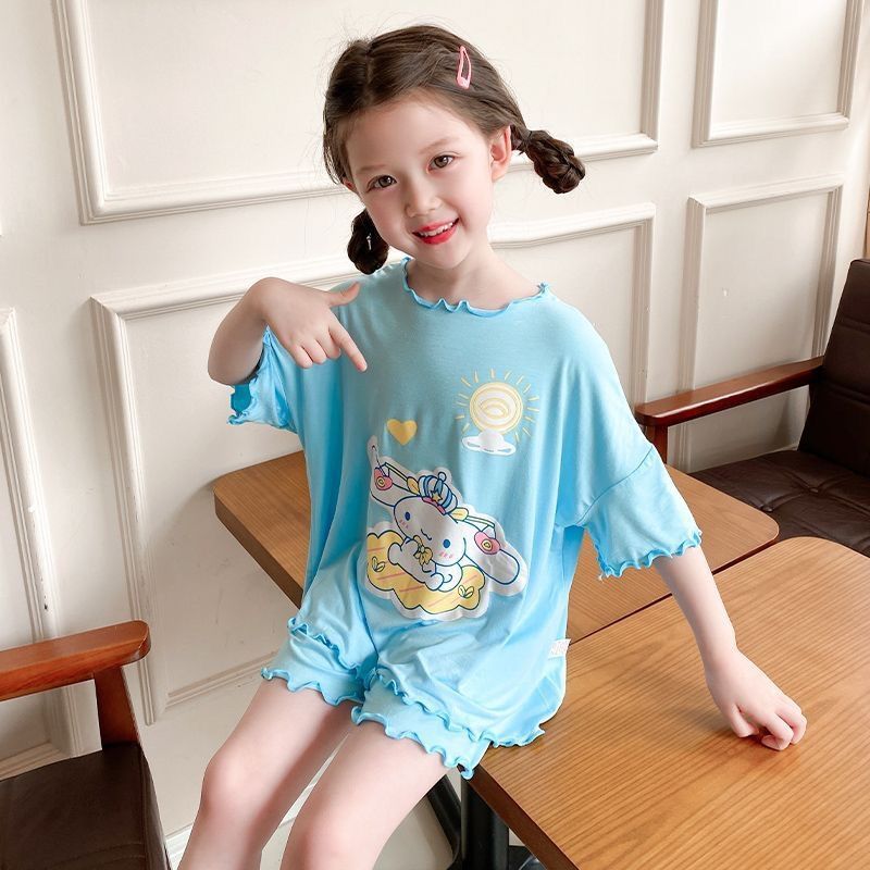Z25030916兒童睡衣女孩夏季薄款冰絲網紅庫洛米女孩短袖短褲家居服空調服潮