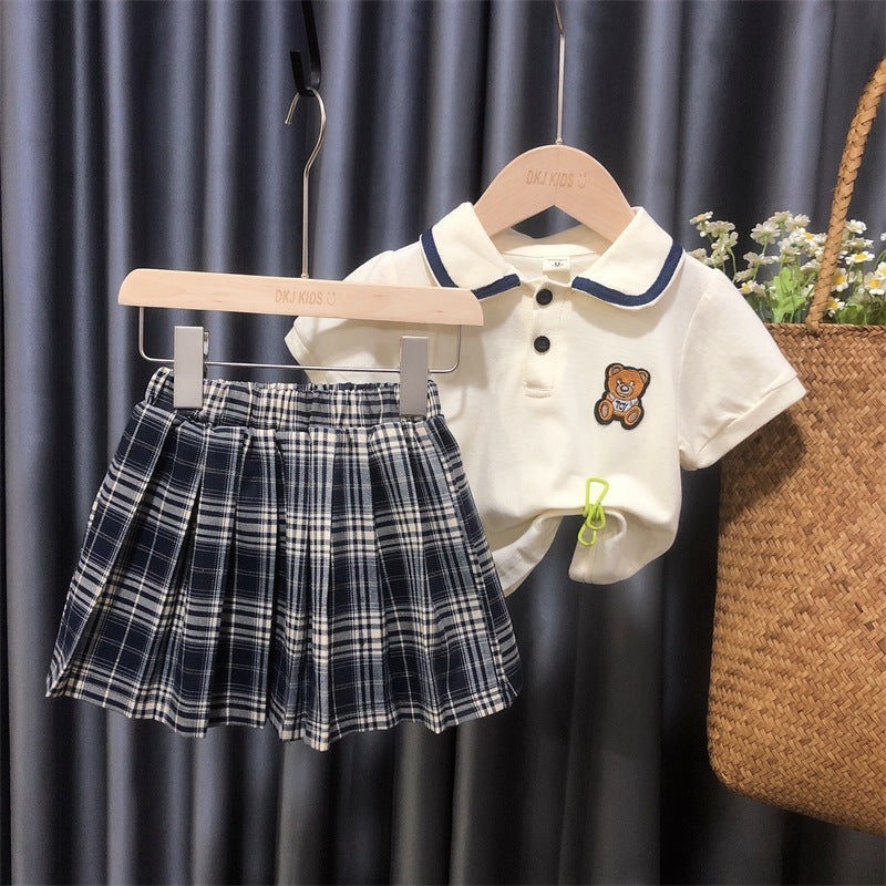 C23042504女童學院風連衣裙兒童2023新款夏季韓版polo衫裙