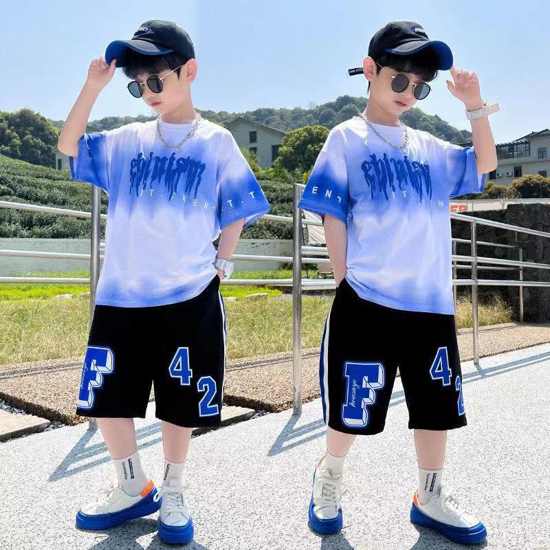 FG25053001短袖男童新款兒童裝洋氣中大男孩2025夏裝夏季酷帥套裝時髦潮運動