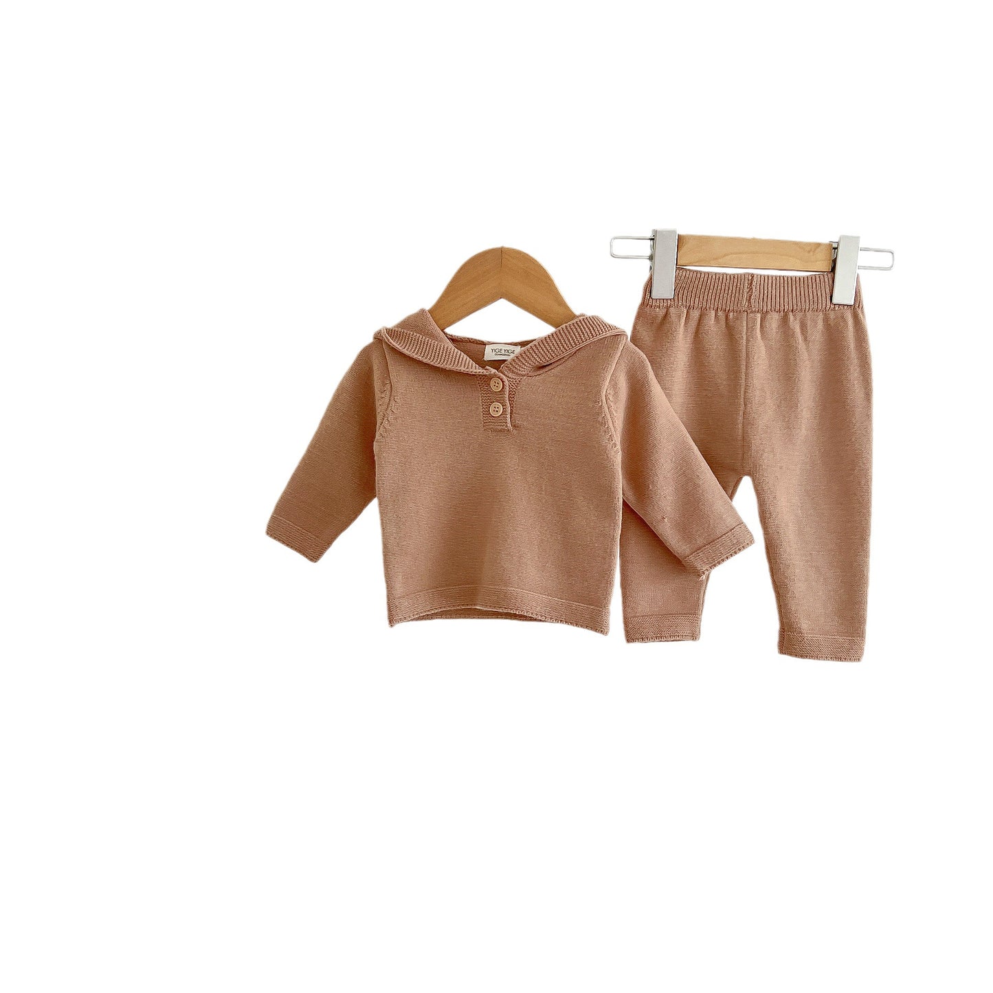 G23111612韓版男女童寶寶純色衛衣毛衣套裝ins新生兒上衣+鬆緊褲套裝