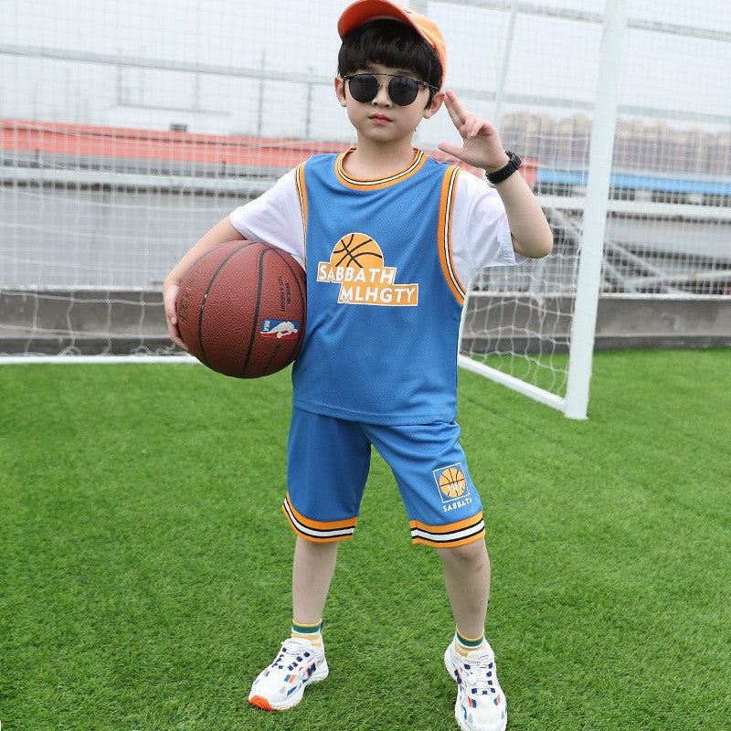 F24050708男童速乾背心套裝夏裝季男孩運動薄款無袖短褲大兒童籃球服兩件套