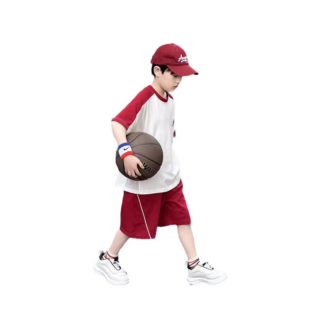 FB24070105男童夏裝套裝2024夏季時尚薄款童裝兒童短袖運動兩件套大男孩球服