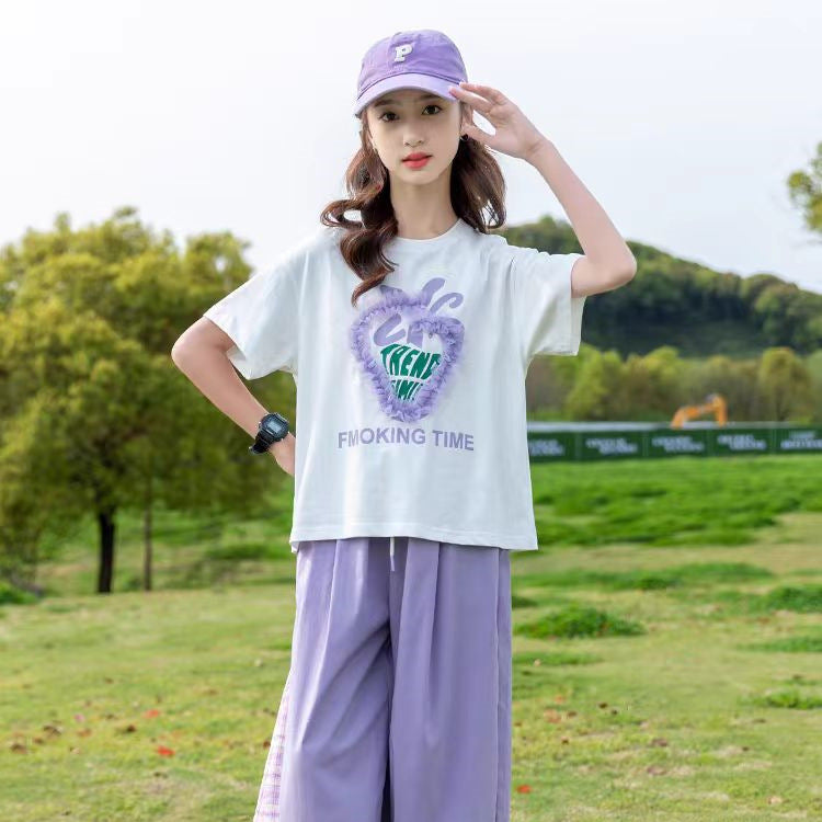 FG25053013女童夏裝套裝2025新款洋氣夏款兒童裝短袖網紅女孩夏季運動兩件套