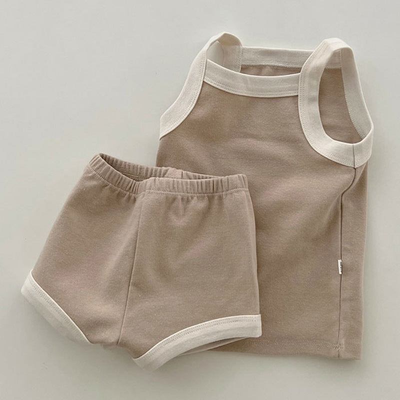 GB24031704韓國版夏季嬰幼兒套裝嬰兒棉吊帶清涼背心上衣包褲兒童舒適家居服