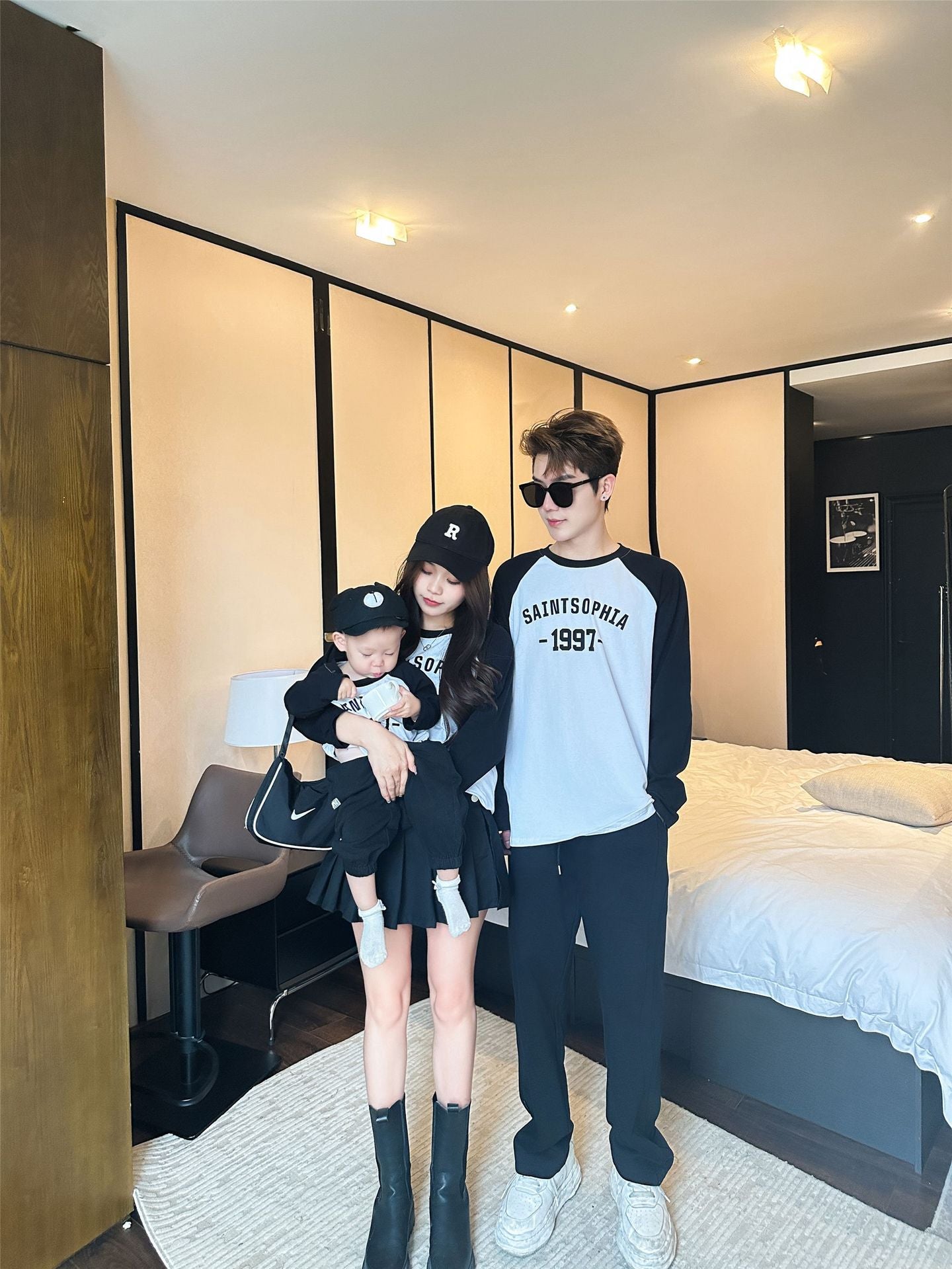 L23110207洋氣母女長袖t卹親子裝2023秋季新品母子裝打底衫一家三口體恤衫