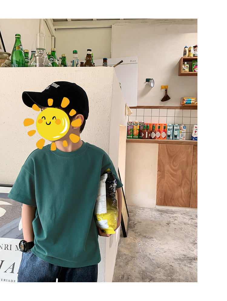 Z25030409含棉純色童裝男女短袖t恤衫夏季幼稚園班服兒童寶寶半袖上衣批發