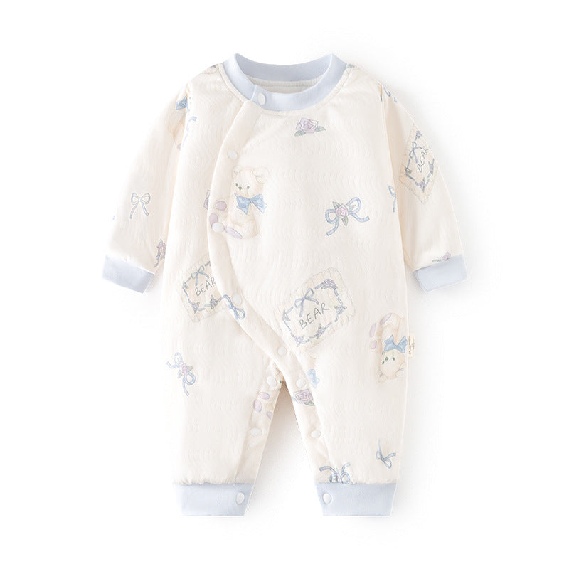 GJ25102119嬰兒加棉連身衣寶寶50克夾棉秋冬無骨哈衣薄棉加厚偏襟爬服兒童