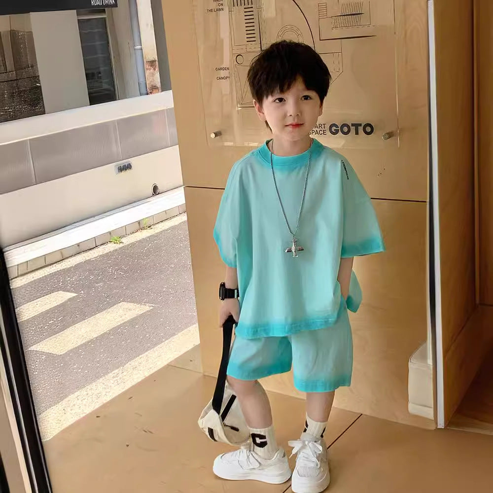 Z25033109男童套裝沙灘度假風夏裝短袖短褲兩件式男孩時髦童裝
