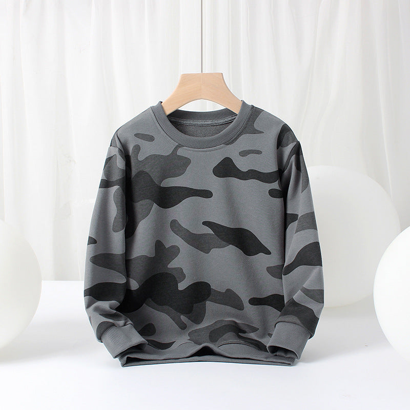 FI25101405韓國春季版童裝新款兒童衛衣長袖中童時尚迷彩t男童打底衫