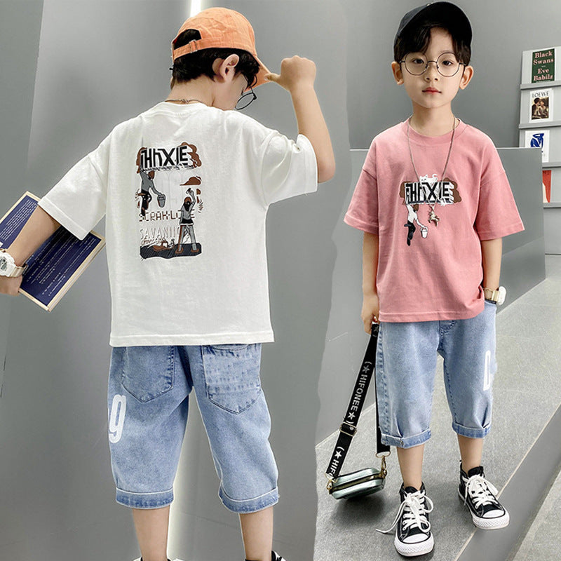 F23050206男童夏裝套裝2023新款夏季短袖兩件套衣服帥氣韓版潮-中大童