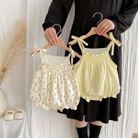 Z25022324夏日嬰兒衣服韓版薄款吊帶包屁衣甜美嬰童寶寶碎花連身衣可愛夏裝