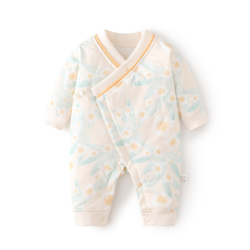 GJ25102112新生夾棉連身衣薄棉無骨哈衣秋季純棉初生40克蝴蝶寶寶爬衣