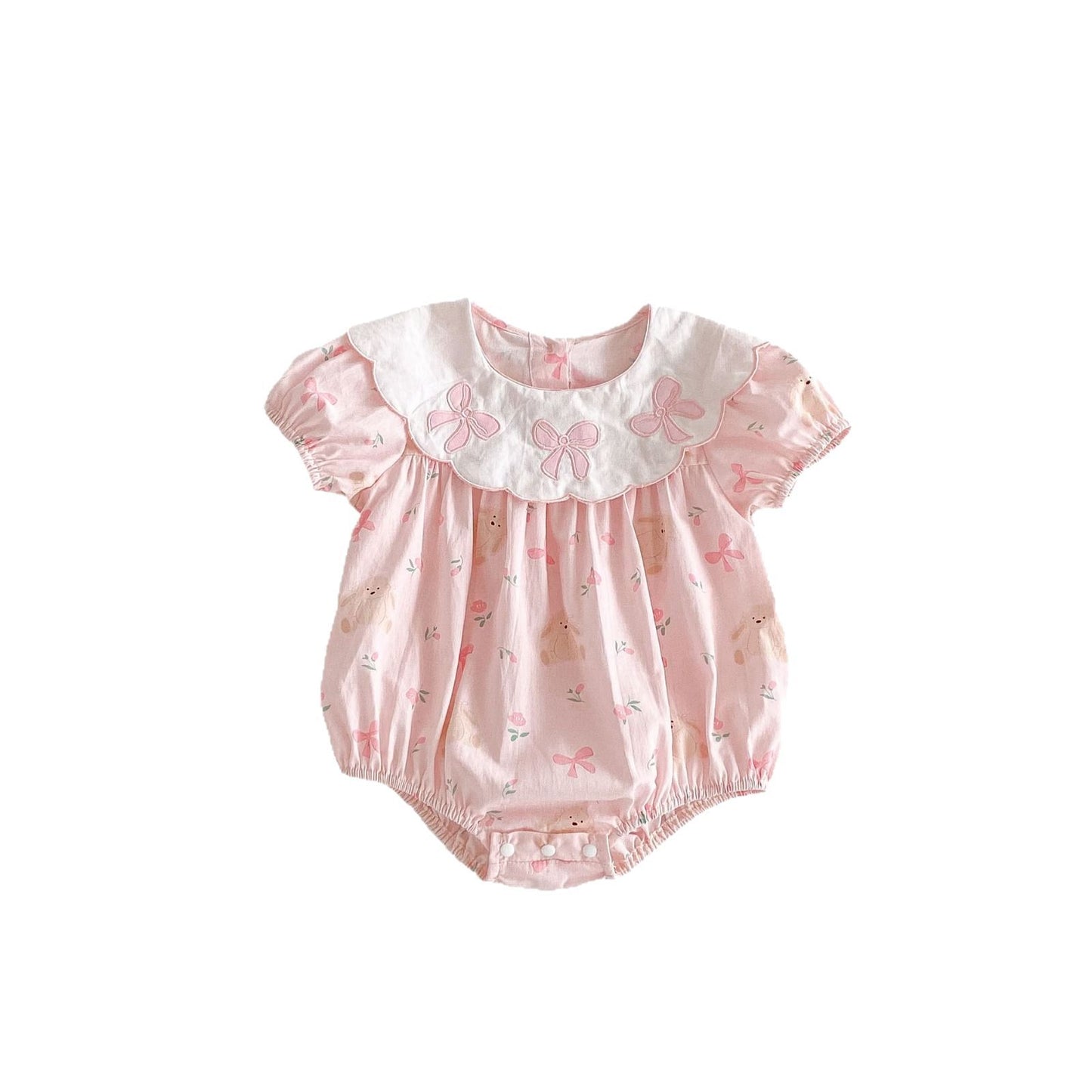 26071605嬰兒衣服夏裝連身衣女寶寶滿月百天公主哈衣夏季薄款短袖包屁衣