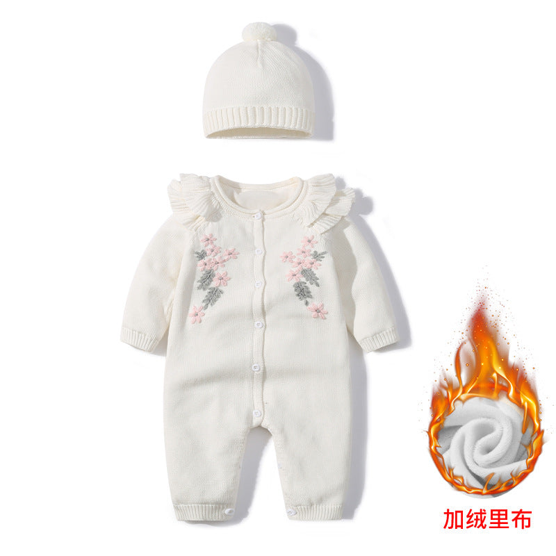 GC23101205跨境嬰兒毛線針織哈衣嬰兒衣服手工針織爬服滿月新生兒毛線連身衣