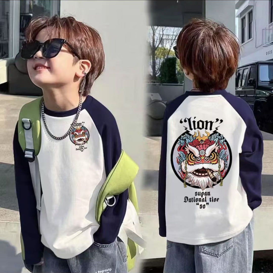 CE25091906男童長袖兒童T恤春秋裝新款大童春秋純棉打底成型帥氣上衣