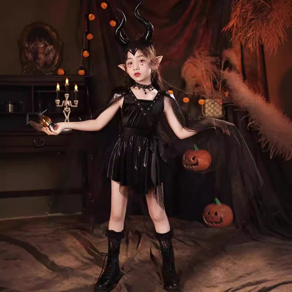 Z24081815萬聖節兒童服裝女童禮服cosplay角色扮演魔法女巫吸血鬼化妝舞會