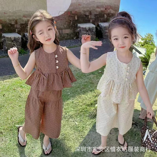 A25072311女童夏季套裝新款兒童碎花夏裝女孩休閒衣寶寶寬鬆長褲