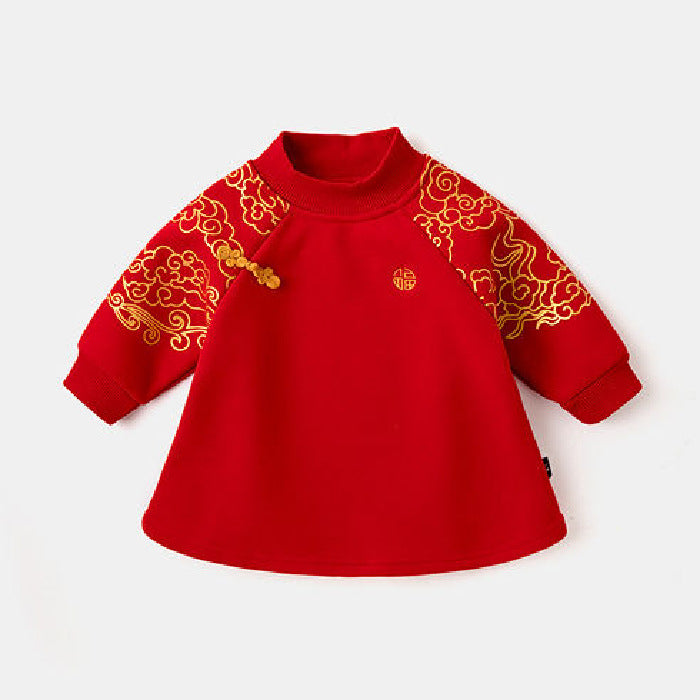 Z25010110寶寶衛衣加絨兒童冬季新年上衣女童紅色喜慶過年服嬰兒加厚上衣潮