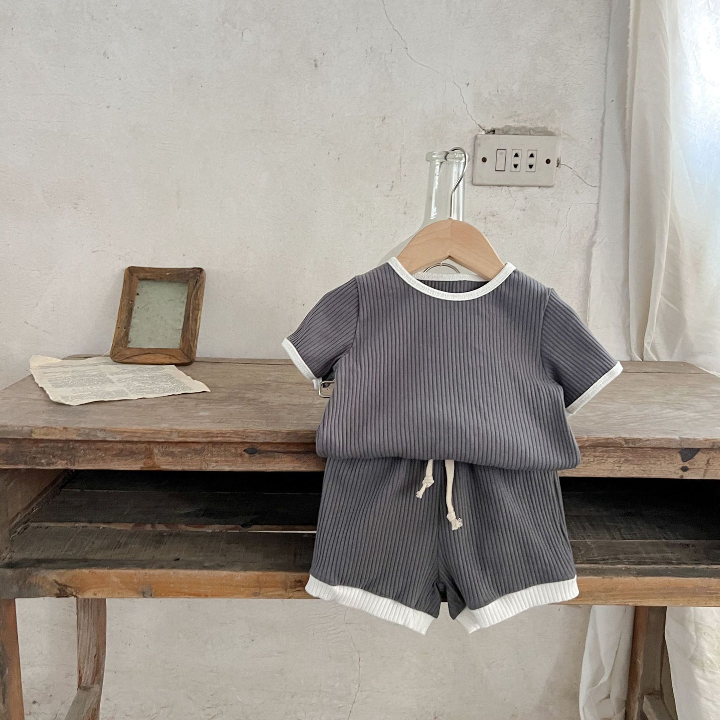 GF25061719韓版夏款嬰童條紋棉短袖短褲套裝ins寶寶舒適可愛潮搭兩件式童裝