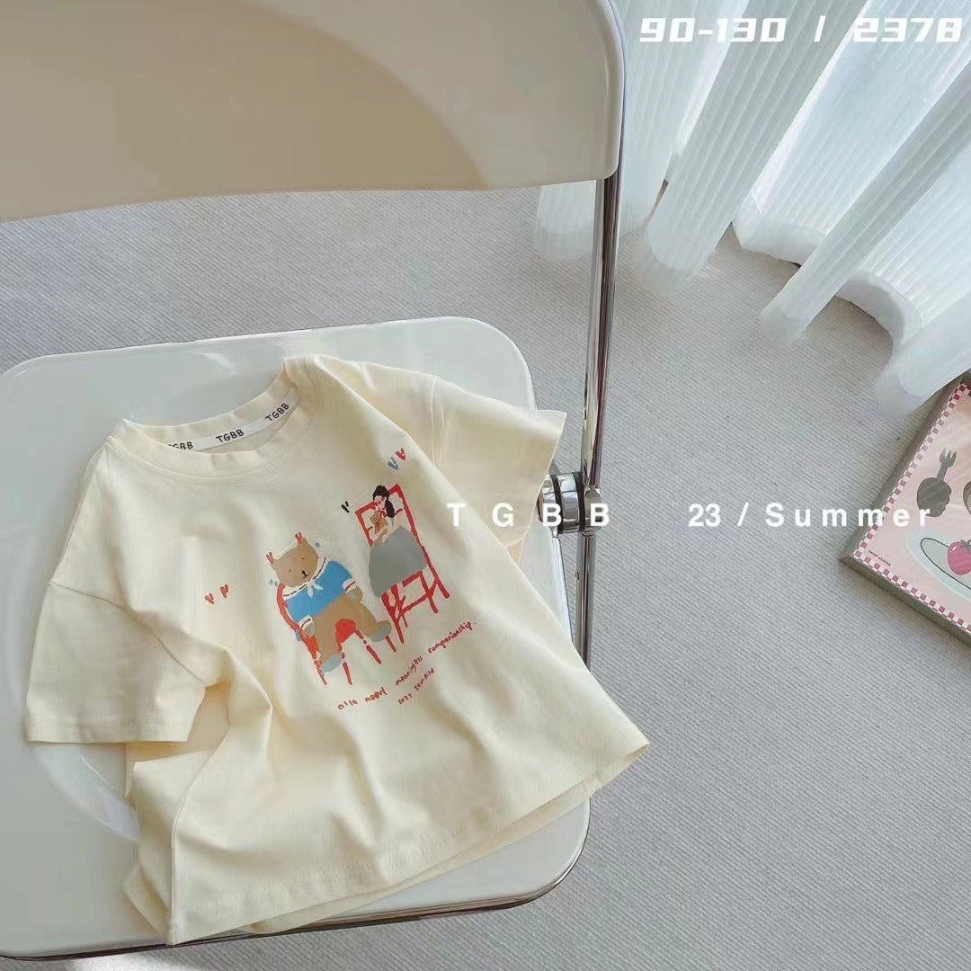 CA23072716夏季新款兒童短袖t卹棉男女童上衣百搭打底衫寶寶服裝批發潮