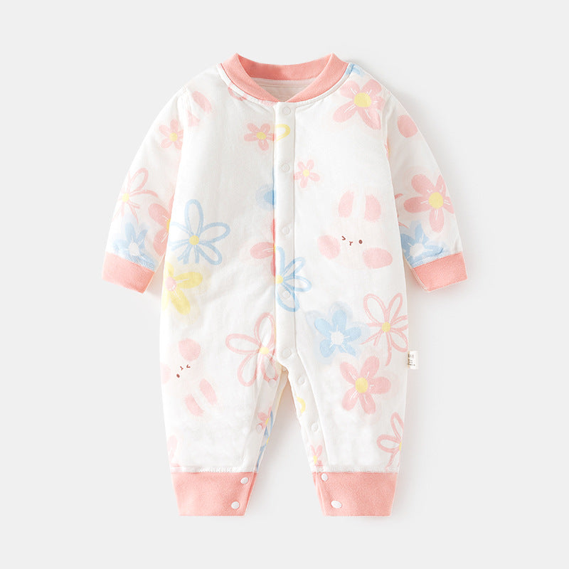 GJ25102122嬰兒夾棉連身衣寶寶保暖冬季無骨哈衣薄棉加厚對門兒童40克爬服