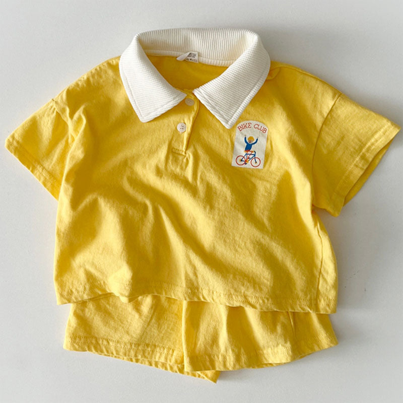 GB25032417韓版嬰幼兒裝夏季棉休閒運動POLO領短袖短褲套裝寶寶休閒兩件套