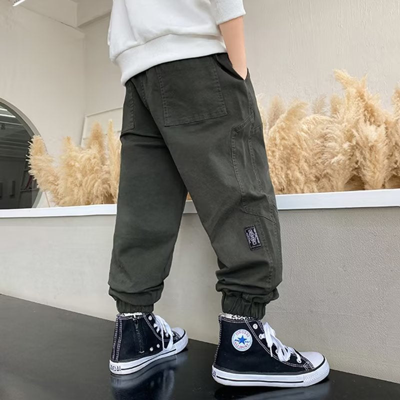 FD24010402男童褲子春秋款兒童工裝褲中大童裝潮帥氣時髦休閒褲男孩寬鬆長褲