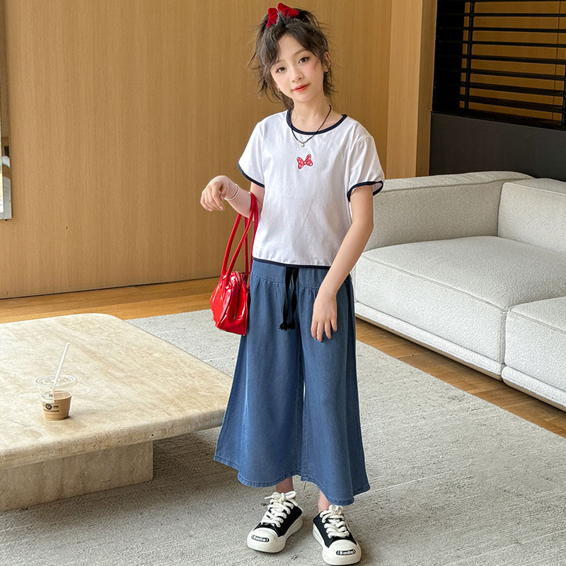 FE24070109中大童女孩夏季套裝童裝女2024年新款休閒兩件套韓系穿搭(9-12天到貨)