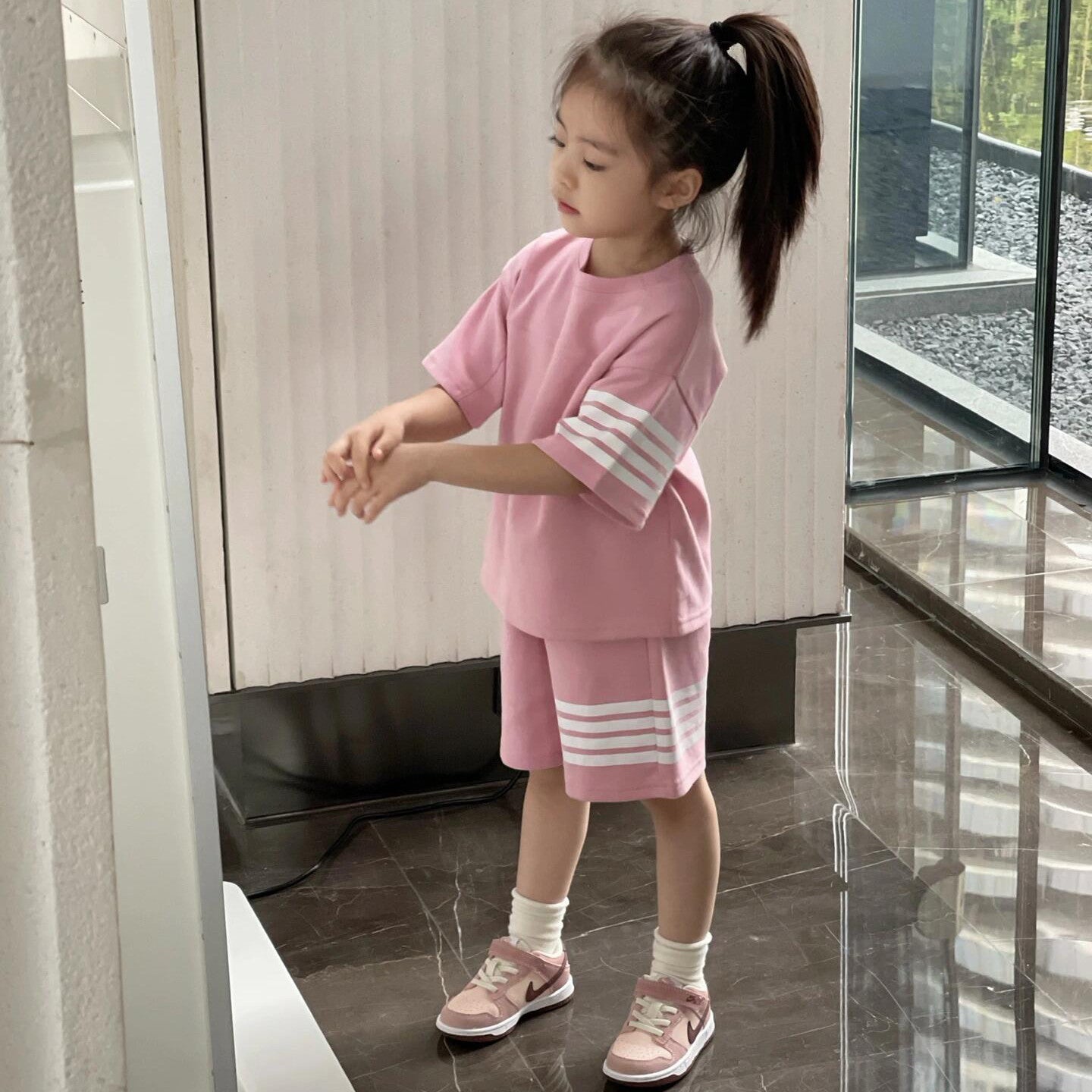 Z25033104男童女童夏季運動套裝韓版休閒兒童兩件短袖T恤闊腿褲