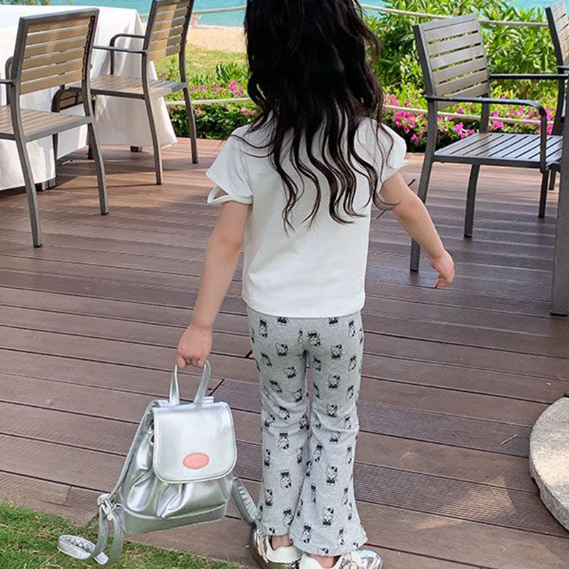 Z25030914女寶寶時尚卡通喇叭褲夏季冰絲薄款女童洋氣百搭休閒褲子批發