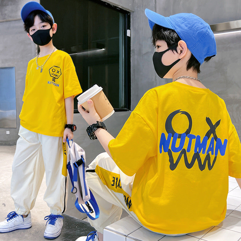 FC24040719男童夏裝套裝潮流2024時尚中大童帥氣男孩夏季短袖運動服炸街潮牌(9-12天到貨)