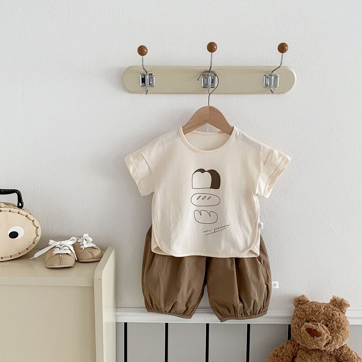 Z25022321夏季薄款男女寶寶短袖T恤上衣嬰幼兒寬鬆短褲褲子韓國版ins童裝套裝