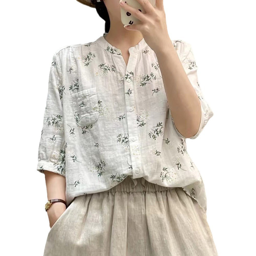 Z25040102夏季雙層棉紗碎花襯衫減齡大尺碼中袖襯衫時尚減齡休閒上衣女裝工廠(需購買3件廠商才出貨)