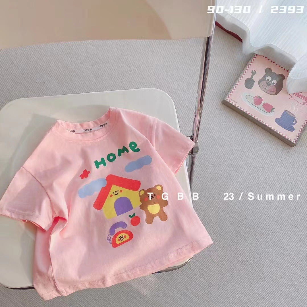CA23072716夏季新款兒童短袖t卹棉男女童上衣百搭打底衫寶寶服裝批發潮