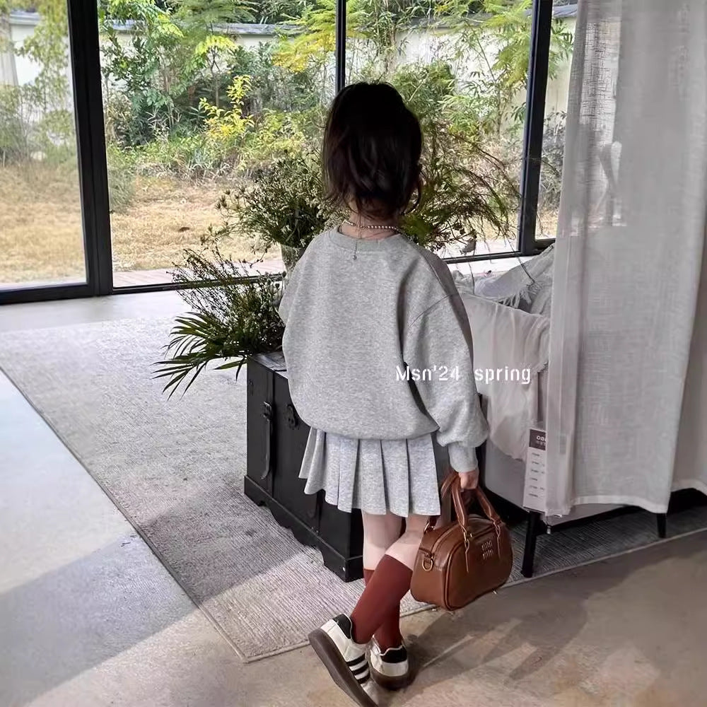 Z25033107女童秋季套裝裙洋氣兒童長袖衛衣女大童秋裝學院風百褶裙